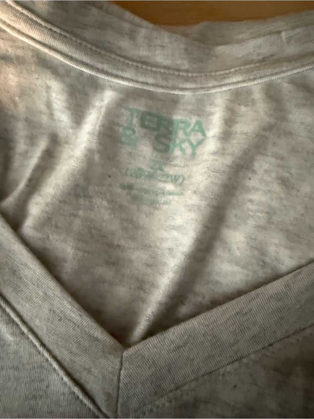 Terra & Sky Heather Gray V-Neck Tee with Mint Logo